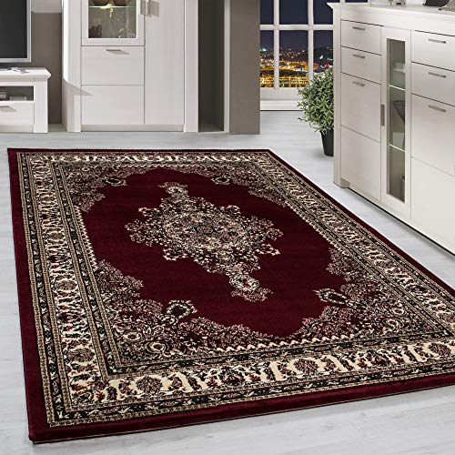 HomebyHome Teppich Wohnzimmer 120x170 cm Roter Teppich Vintage Look Orient Ornament Edle Bordüre Design Extra Weich Teppich Schlafzimmer Esszimmer - Teppich Orientalisch Muster - Rug Halı von HomebyHome