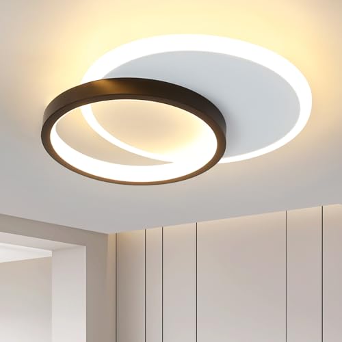 Homefire Deckenlampe LED Deckenleuchte Küche - 12W Flurlampe Warmweiß Küchenlampe Modern Flur Deckenbeleuchtung Schwarz Schlafzimmerlampe Klein Wohnzimmerlampe Ø24.5cm für Schlafzimmer Wohnzimmer von Homefire