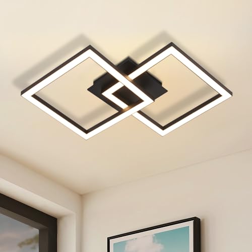 Homefire Deckenlampe LED Deckenleuchte Küche: 24W Küchenlampe Schwarz Wohnzimmerlampe Modern Design Flurlampe Warmweiß Flur Schlafzimmerlampe Eckig Deckenbeleuchtung für Wohnzimmer Schlafzimmer von Homefire