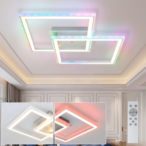 Homefire Deckenlampe LED Deckenleuchte Schlafzimmer - Schlafzimmerlampe RGB Farbwechsel Dimmbar Wohnzimmerlampe Modern mit Fernbedienung 35W Wohnzimmer Deckenbeleuchtung Geometrisch für Küche Flur von Homefire