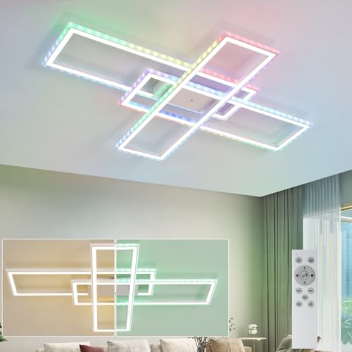 Homefire Deckenlampe LED Deckenleuchte Wohnzimmer - Wohnzimmerlampe RGB Farbwechsel Dimmbar mit Fernbedienung Schlafzimmerlampe Modern 50W Schlafzimmer Deckenbeleuchtung Groß für Küche Flur Esszimmer von Homefire