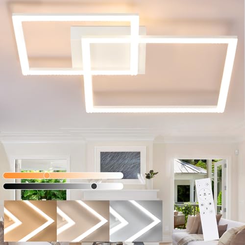 Homefire Deckenlampe LED Deckenleuchte Wohnzimmer: 57CM Weiß Dimmbar Wohnzimmerlampe Modern Schlafzimmerlampe mit Fernbedienung Deckenbeleuchtung für Schlafzimmer Küche Esszimmer Büro von Homefire