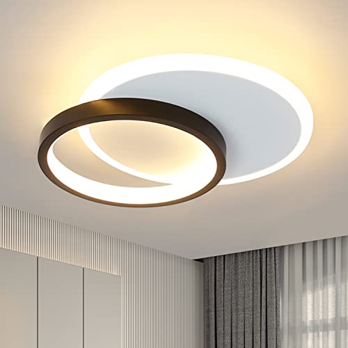 Homefire Deckenlampe LED Deckenleuchte Wohnzimmer - 12W Küchenlampe 3000K Warmweiß Schlafzimmerlampe Modern Design Flurlampe Decke Wohnzimmerlampe Schwarz Rund für Küche Schlafzimmer Flur Ø24.5cm von Homefire