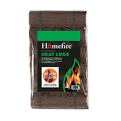 Homefire 100% recycelte Holzscheite, 12 energiereiche, Ultra-trockene Holzscheite, geeignet für Holzbrenner, Mehrstofföfen, offenes Feuer, Kamine von Homefire