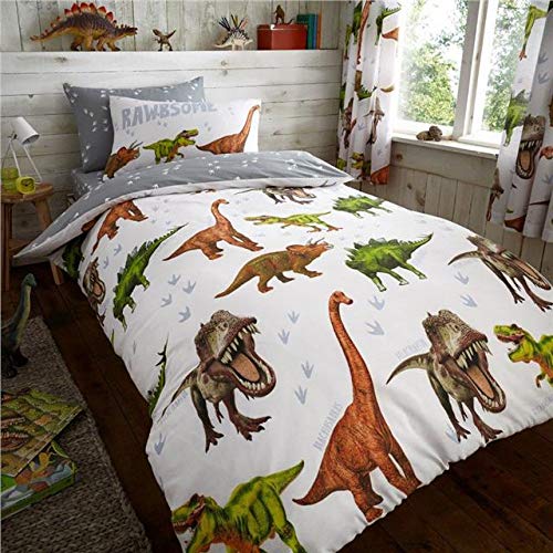 Homemaker Bettwäsche-Set Dinosaurier, Bettbezug, Bettlaken, Vorhänge, separat erhältlich, Baumwollmischung, weiß, Einzelbett von Homemaker
