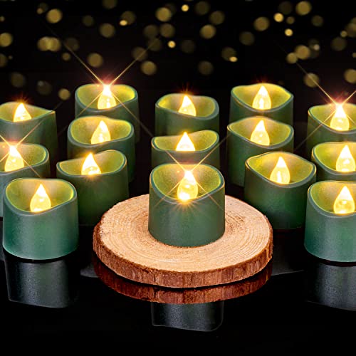Homemory 12 Stück grüne Teelichter, batteriebetrieben, Halloween-Kerzen, flammenlos, flackernde, grüne Kerzen, ideal für Halloween, Weihnachten, Mottoparty, Durchmesser 3.8 cmxHöhe 3.8 cm von Homemory