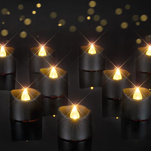 Homemory 12 Stück schwarze Teelichter, batteriebetrieben, Halloween-Kerzen, Teelichter, flammenlos, flackernde, schwarze Kerzen, Motto-Party, Durchmesser 3.8 cmxHöhe 3.8 cm von Homemory