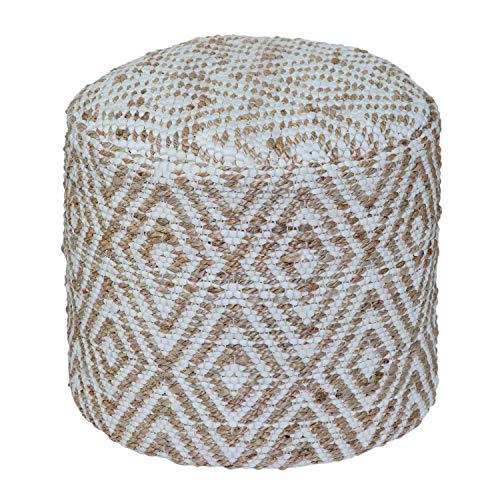 Homescapes handgewobener Chindi Sitzpouf - Sitzkissen mit geometrischen Muster, Diamant, Hanf, Beige - Weiß, Sierra, 45 x 40cm von Homescapes