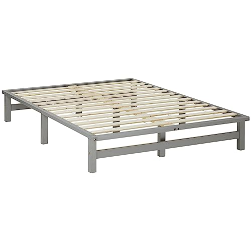 Homestyle4u 2194, Holzbett Palettenbett 140x200 cm Grau Palettenmöbel Bett Futonbett Bettgestell mit Lattenrost Kiefer Massivholz von Homestyle4u