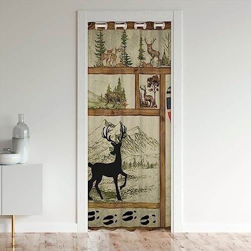 Bauernhaus See Haus Dekor Verdunkelungs Vorhang, Rustikale Jagd Hirsch Türvorhang für Türen Privatsphäre, Retro Wilde Tiere Tür Drape, Wald Kiefer Baum Paddel Plaid Raum Teiler Vorhang 106x203cm von Homewish