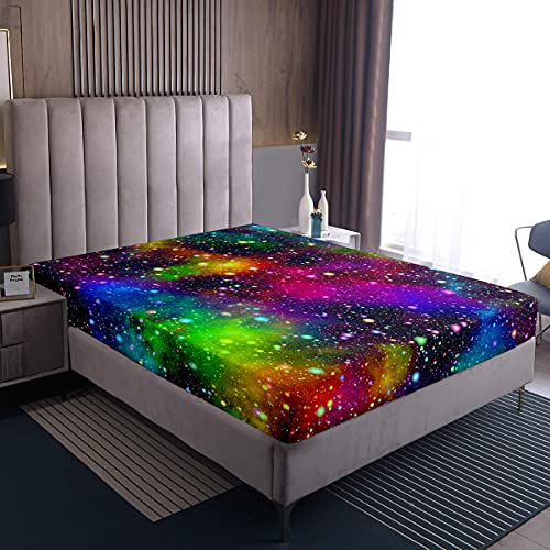 Homewish Bunte Galaxis Spannbettlaken, Space Thema Bettwäsche-Sets Sternenhimmel Tagesdecke Modernes Traumschlafzimmer Dekorative Spannbettlaken, Kein Kissenbezug, Aquarell, 90x200x30 von Homewish