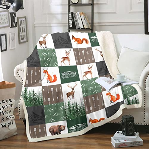 Fuchs Decke 75x100 Cartoon Elch Hirsch Fleece Decke für Kinder Jungen Mädchen Wald Wildtiere Decke Werfen Bär Eichhörnchen Patchwork Fuzzy Decke Dschungelbäume Pflanze Stammes Pfeil Raumdekor von Homewish