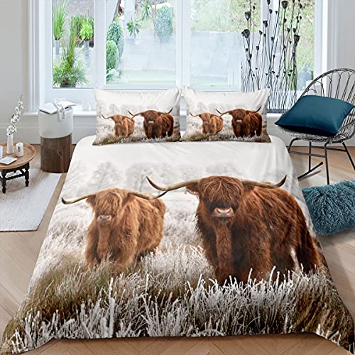 Hochlandkuh Bettbezug 155X220 Braun Longhorn Rinder Bettwäsche Set Für Kinder Jungen Teens Mann Waldtier Bettbezug Rustikaler Landhausstil Bettbezug Mit 1 Kissenbezug von Homewish