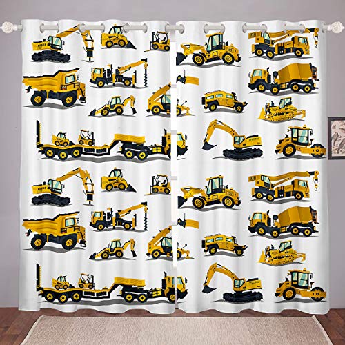 Homewish Bagger Fenstervorhänge Traktor Fenstervorhänge LKW Fensterbehandlungen Bulldozer Fenstervorhang Panels Boy Cartoon Fenstervorhänge Gelb Leichte Fensterbehandlung 46"x72", 2 Panels von Homewish