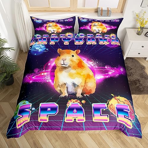 Homewish Capybara Bettwäsche Set Universe Outer Space Thema Bettbezug Nette Nagetiere Capybara Tröster Cover Geschenke für Capybara Liebhaber Bettbezug Lustige Capybaras Bettwäsche 135x200 von Homewish