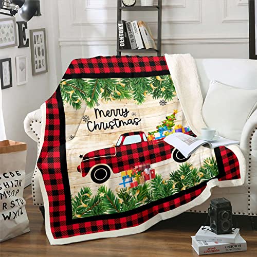 Homewish Weihnachten Decke Kinder Weihnachten Rustikal Kariert LKW Auto Decke Werfen 130x150 Weihnachten Rot Schwarz Büffel Karo Fleece Decke Bauernhaus Kiefer Baum Blatt Fuzzy Decke Für Schlafsofa von Homewish