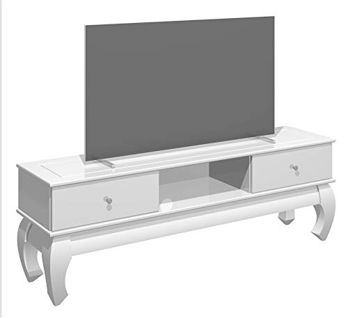 HOMEXPERTS TV-Stand OPIUM / modernes Lowboard in Hochglanz Weiß / Ferhseh-Regal / Metall Griffe Edelstahl-Chrom-Optik / Wohnzimmer-Schrank / TV-Bank / 159 x 54 x 40 cm (BxHxT) von Homexperts