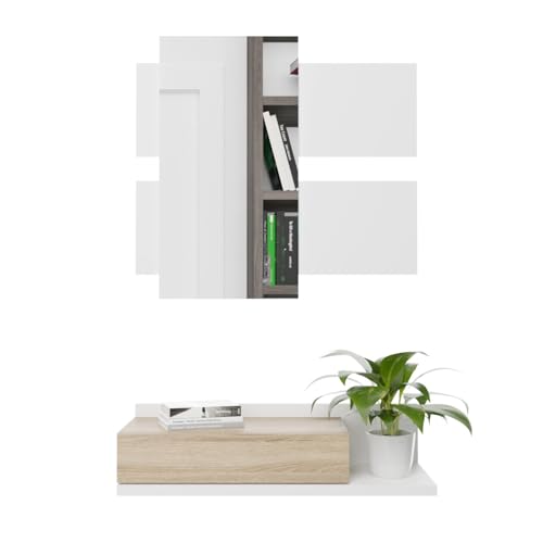 Homey Flur mit Schublade und Spiegel, Eingangsmöbel, Modell Sun, Weiß Eiche, Melamin, 75 cm (ancho) x 116 cm (Alto) x 29 cm (Fondo) von Homey