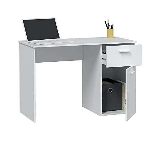 Homey Studientisch, Licht, Schreibtisch oder Büro mit 1 Schublade und 1 Tür, Melamin, weiß, 108 cm (Largo) x 73 cm (Alto) x 50 cm (Fondo) von Homey