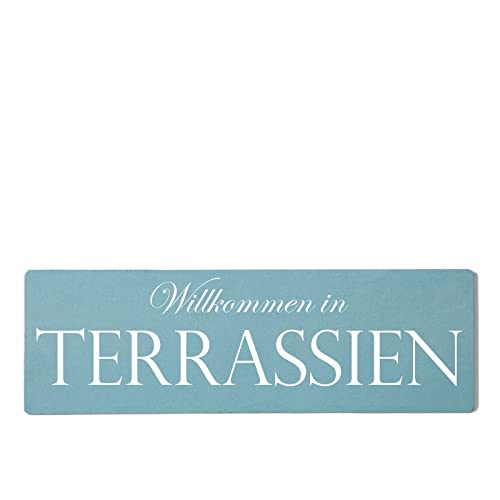 Deko Shabby Chic Schild Willkommen in Terrassien Vintage Holz Türschild in hellblau zum Kleben von Homeyourself