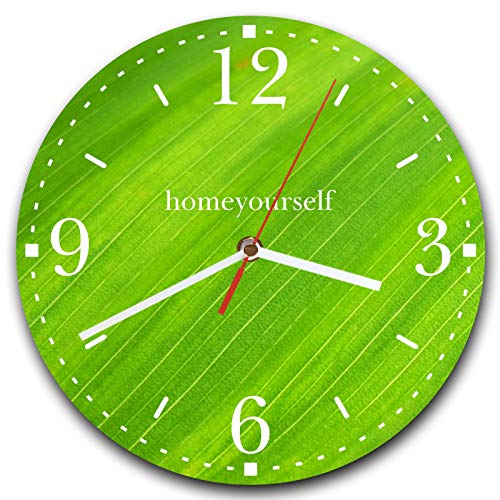 Homeyourself LAUTLOSE runde Wanduhr Grün Blatt Abstrakt aus Metall Alu-Verbund lautlos Uhrwerk rund modern Dekoschild Bild 30 x 30cm von Homeyourself