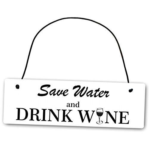 Homeyourself Metallschild Save Water and Drink Wine 25 x 8 cm aus Alu Verbund (Alu, Kunststoff) für In- und Outdoor Deko Schild Dekoschild Wandschild außen und innen von Homeyourself