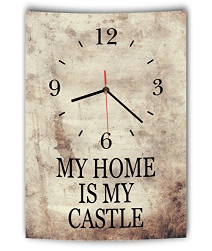 LAUTLOSE Designer Wanduhr mit Spruch My Home is My Castle Vintage beige Deko Schild Bild 41 x 28cm von Homeyourself