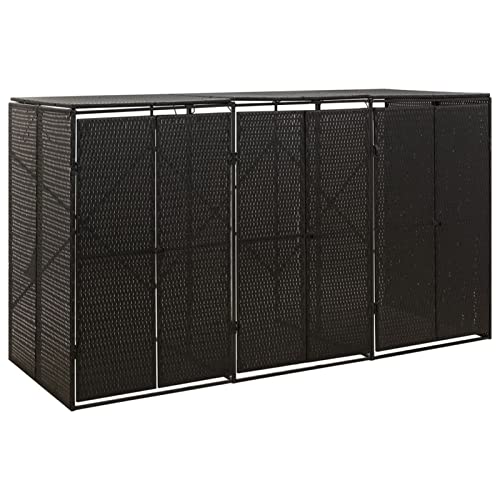 Homgoday Mülltonnenbox für 3 Tonnen Mülltonne Müllbox Mülltonnenverkleidung Müllcontainer Gerätebox Mülltonnenbox Mülltonnenabdeckung Schwarz 207x80x117 cm Poly Rattan von Homgoday