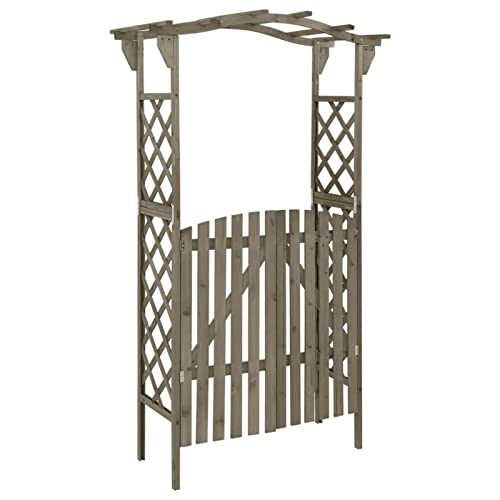 Homgoday Pergola mit Tor Torbogen Rosenbogen Rosenbogen mit Tor Garten Spalier Rankhilfe Rankbogen für Rosen und Kletterpflanzen 116x40x204 cm Massivholz Tanne Grau von Homgoday