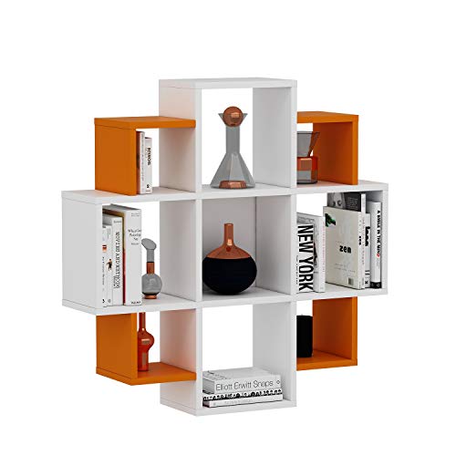 Homidea Bloom Wandregal - Bücherregal - Dekoregal für Wohnzimmer in modernem Design (Weiß/Orange) von Homidea