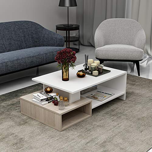 Homidea DUX Couchtisch - Moderner Wohnzimmertisch in trendigem Design mit extra Ablagefläche aus Holzwerkstoff (Weiß/Avola) von Homidea