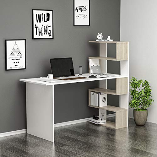 Homidea Deluxe Schreibtisch - Computertisch in modernem Design (Weiß/Avola) von Homidea