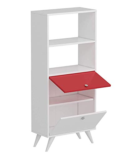 Homidea KATTUS Bücherregal - Büroregal - Standregal für Wohnzimmer oder Office in modernem Design (Weiß - Rot) von Homidea