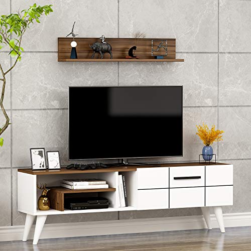 Homidea Nora TV Bank - TV Lowboard - Fernsehtisch (Weiß/Nußbaum) von Homidea