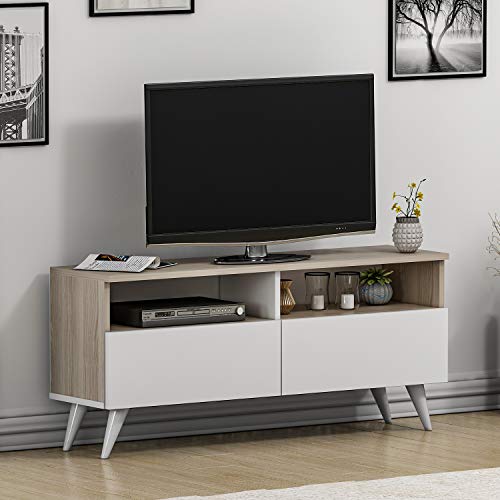 Homidea Tiger TV Lowboard – TV Schrank – TV Kasten – Fernsehtisch – TV Möbel mit 2 Türen in modernem Design (Avola/Weiß) von Homidea