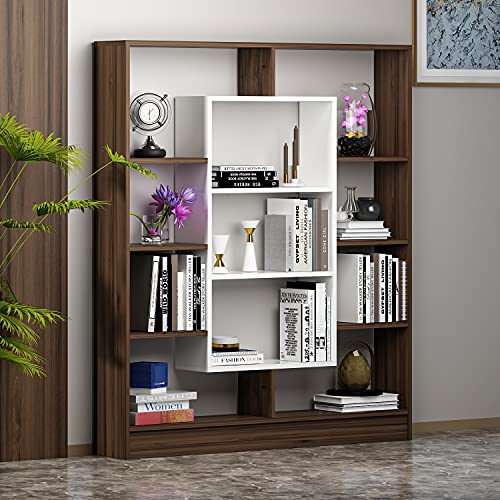 Homidea Venus Bücherregal - Standregal - Büroregal - Raumtieler für Wohnzimmer/Büro in modernem Design (Nußbaum/Weiß) von Homidea