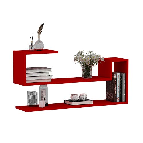 Homidea Wave Wandregal - Bücherregal - Dekoregal für Wohnzimmer in modernem Design (Rot) von Homidea