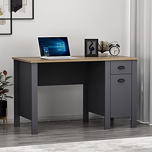 TEDDY Schreibtisch - Computertisch - Arbeitsplatz mit Schublade und Stauraum mit Tür in modernem Design für Home Office oder Kinderzimmer (Antrachite/Briarsmoke) von Homidea