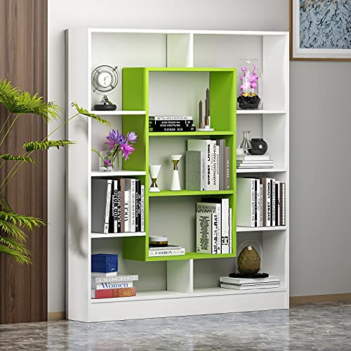 Homidea Venus Bücherregal - Standregal - Büroregal - Raumtieler für Wohnzimmer/Büro in modernem Design (Weiß/Grün) von Homidea
