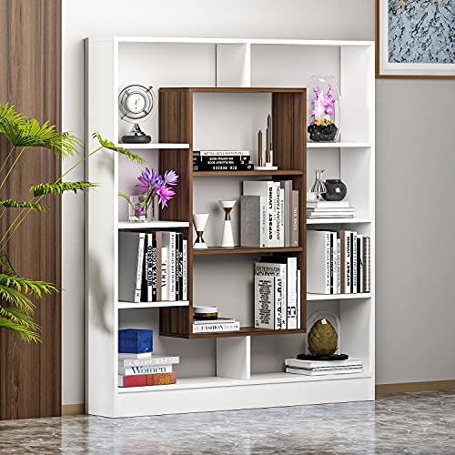 Homidea Venus Bücherregal - Standregal - Büroregal - Raumtieler für Wohnzimmer/Büro in modernem Design (Weiß/Nußbaum) von Homidea