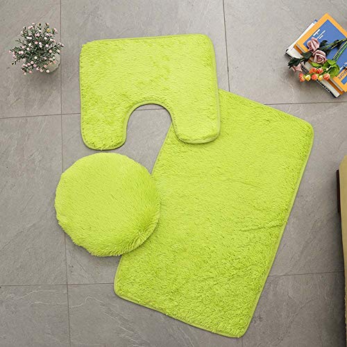 Homieco Einfarbiger Badteppich 3-teilig Weiches, saugfähiges, rutschfestes Badteppichset Teppiche und Toilettendeckelbezug-Set Waschbar, Grün von Homieco