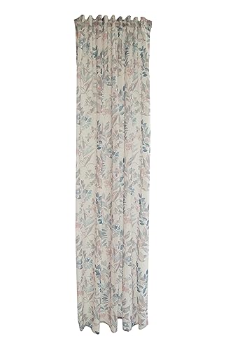 Homing Gardine floral | Blätter Blüten Petrol Natur Creme| transparente Wohnzimmergardine Kinderzimmer Schlafzimmer| Vorhang(1Stück) 245 x 140 cm(HxB) von Homing