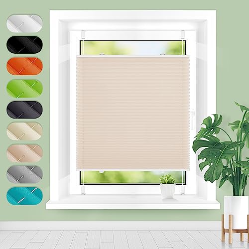 Plissee ohne Bohren Klemmfix Creme 45x80cm, Plissees für Fenster und Tür, Jalousie Easyfix Plisseerollo mit Klemmträger Sonnenschutz und Sichtschutz lichtdurchlässig Rollo von Homland