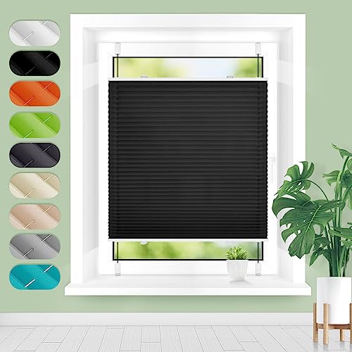 Plissee ohne Bohren Klemmfix Schwarz 90x110cm, Plissees für Fenster und Tür, Jalousie Easyfix Plisseerollo mit Klemmträger Sonnenschutz und Sichtschutz lichtdurchlässig Rollo von Homland