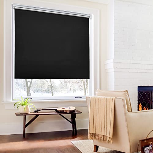 Verdunklungsrollo Thermo Rollos Klemmfix ohne Bohren 110x120cm(BxH) Schwarz Verdunklungsrollo Lichtundurchlässig Fensterrollo Sicht-und Sonnenschutz Wand-und Deckenmontag Rollo für Fenster und Tür von Homland