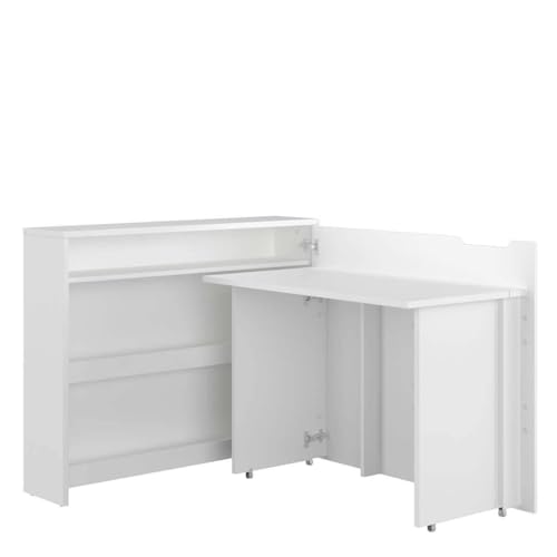 Lenart Work Concept CW-01P - Ausklappbarer Schreibtisch mit Regalen - Rechte Seite - Arbeitsfläche Tischplatte 100 cm - Intelligentes Home Office (Weiß matt) von Homlando
