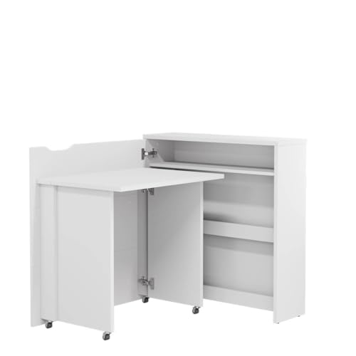Lenart Work Concept Slim CW-02L - Ausklappbarer Schreibtisch mit Regalen - Linke Seite - Arbeitsfläche Tischplatte 79 cm - Intelligentes Home Office (Weiß) von Homlando