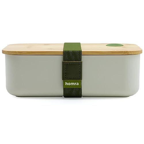 Homra Lunchbox Grau - Brotdose mit Bambusdeckel - 2 Fächer Bento Box - Lunch To Go - FSC Bambus - Langlebiger Kunststoff - BPA frei - Back to School von Homra