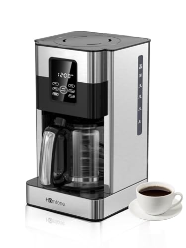 Homtone 1000W Programmierbare Kaffeemaschine mit Timer, 1.8L Edelstahl Filterkaffeemaschine 12 Tassen, Abschaltautomatik, Tropf-Stopp, Dauerfilter und Heizplatte, BPA-frei, Schwarz von Homtone