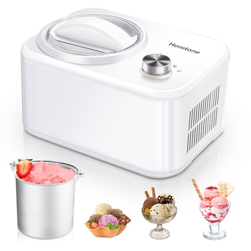 Homtone Eismaschine 0.8 L mit Kompressor 100 W, Ice Cream Maker ohne Vorgefrieren, Herstellung von Eis, Gelato, Sorbet, Smoothie-Bowls, Milchshakes, Eiscremebereiter weiß von Homtone